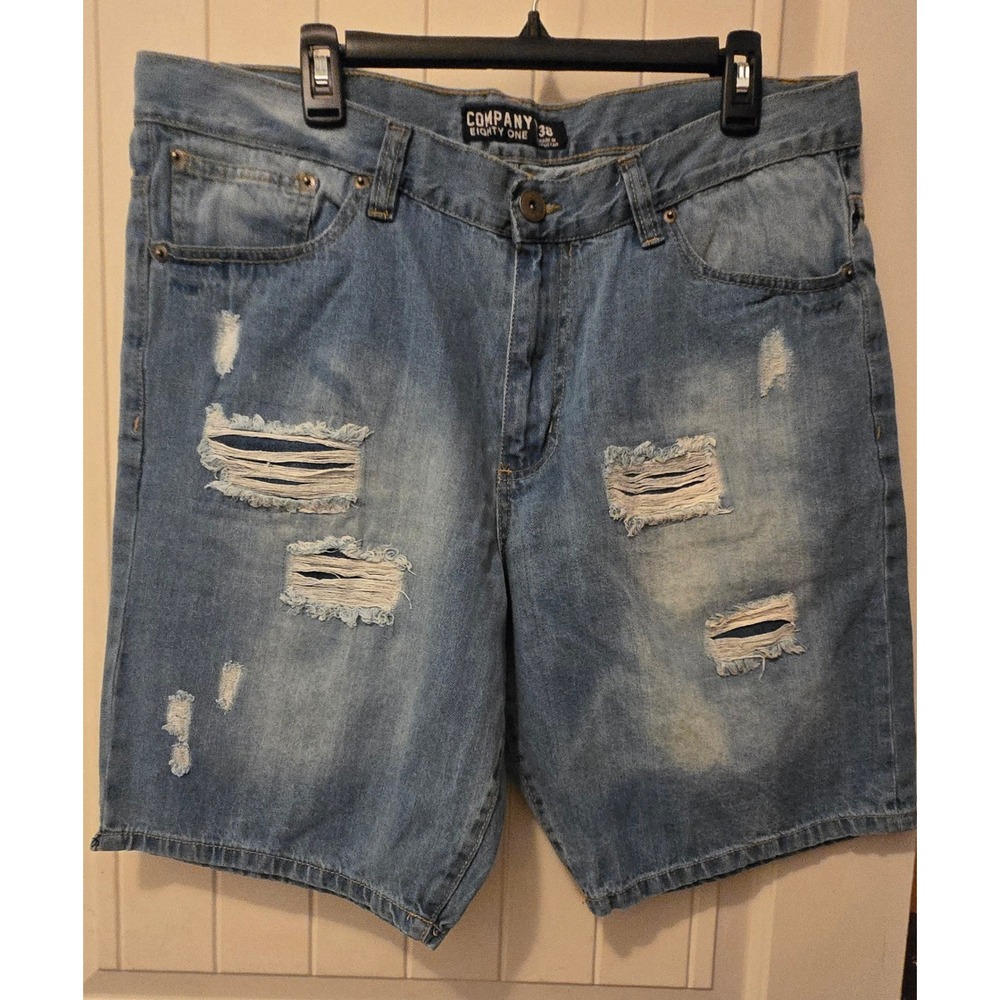 Company Eighty One Men's Distressed Denim Shorts Size 38 Blue Jean Ripped